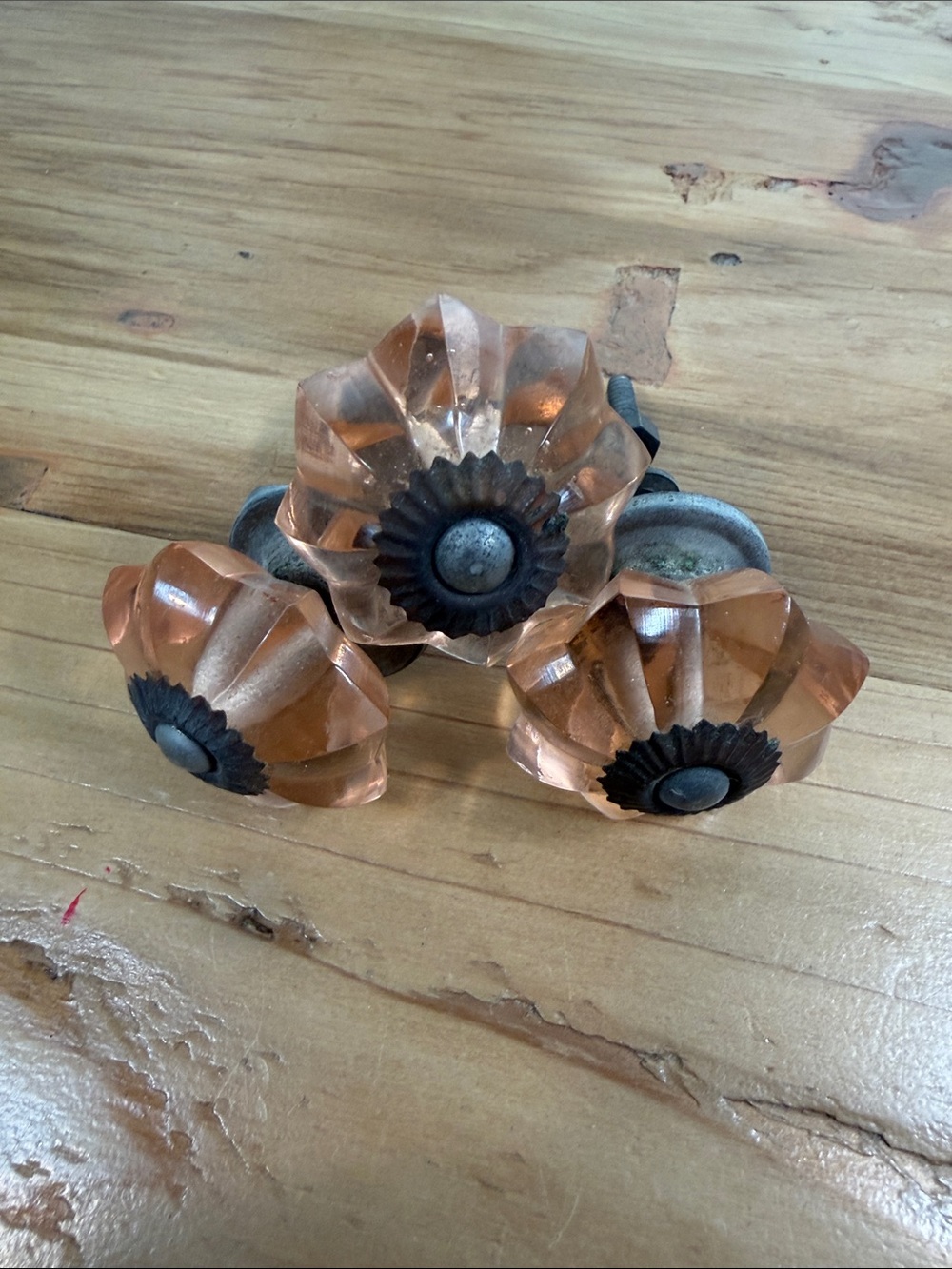 Vintage-Style Peach Glass Flower Cabinet Knobs - Set of 3